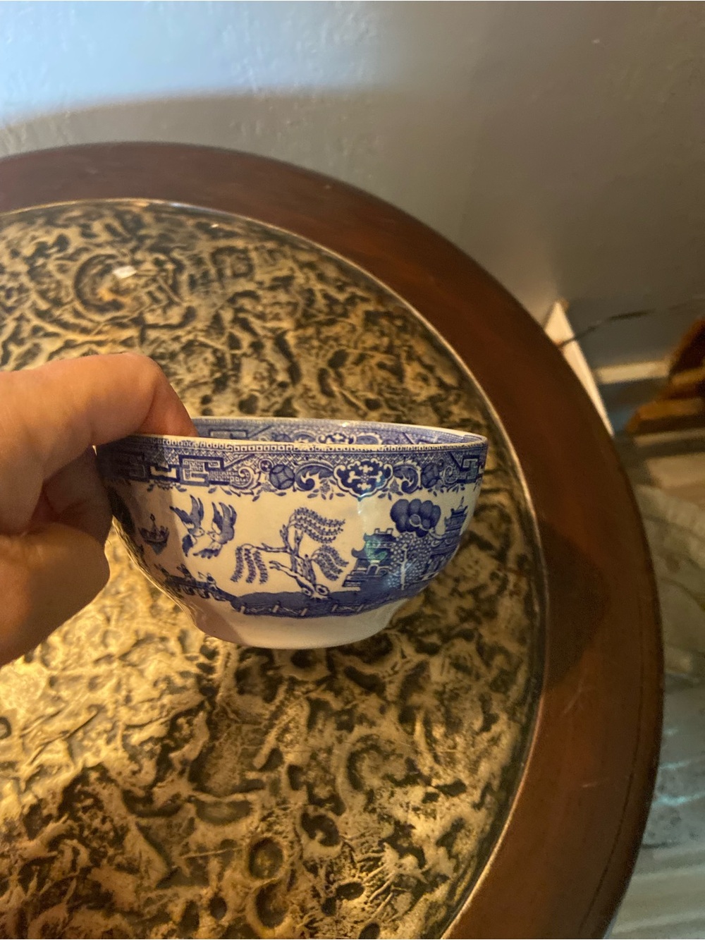 Blue and White Porcelain Serving Bowl - Classic Willow Motif